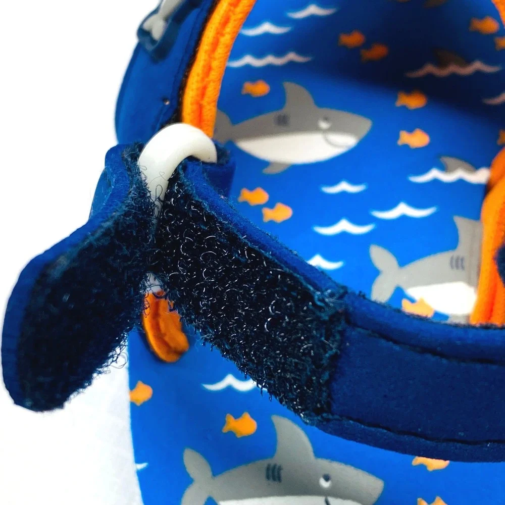 Kids Shark‎ Flip Flop Sandals Toddler Size 3 Blue Orange Hook and Loop